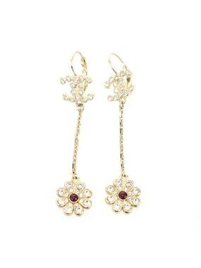 Chanel 18C Rhinestone Flower Earrings Set Gold